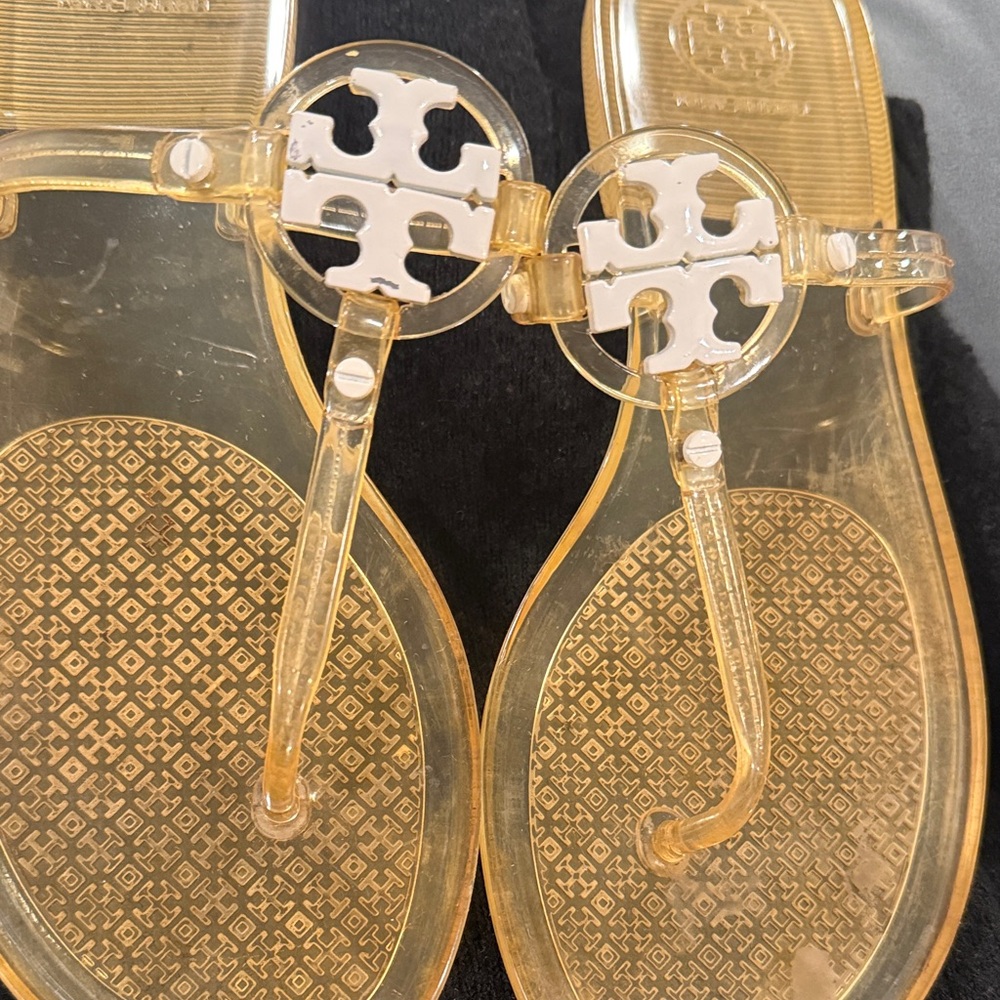 Tory Burch Clear and White Logo Sandals